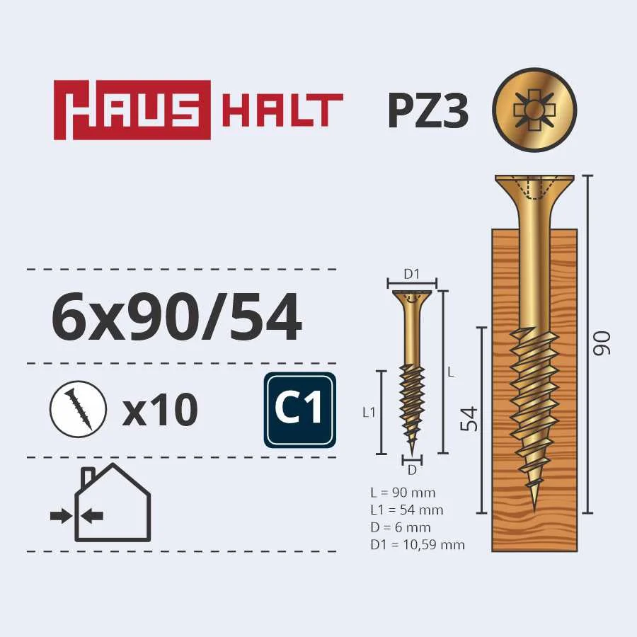 WOOD SCREW 6.0X90/54 Y ZP10GAB G2