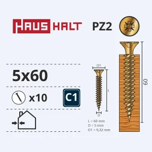 WOOD SCREW 5.0X60 YLW ZP 10PCS G2