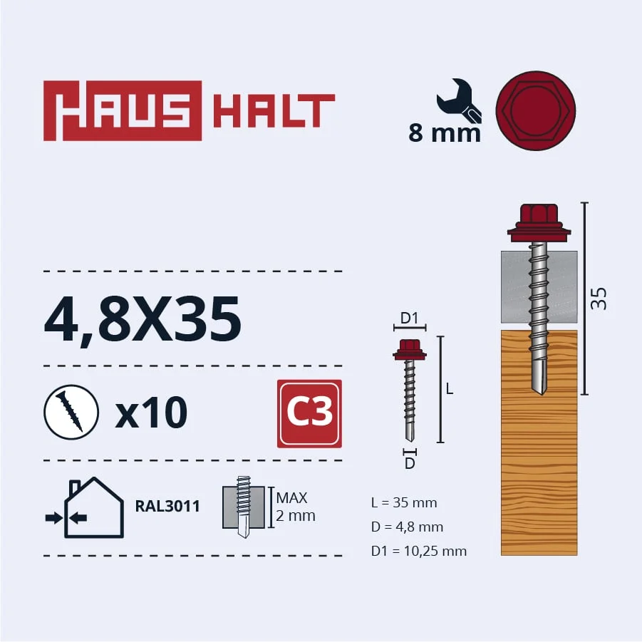 SKRŪV.PAŠ4,8X35KOKA+EPMD RAL3011 10GB BL