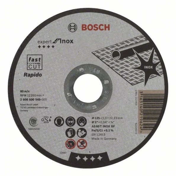 CUTTING DISK FOR STAINLESS STEEL 125X22X1