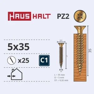 WOOD SCREW 5.0X35 YLW ZP 25PCS G1