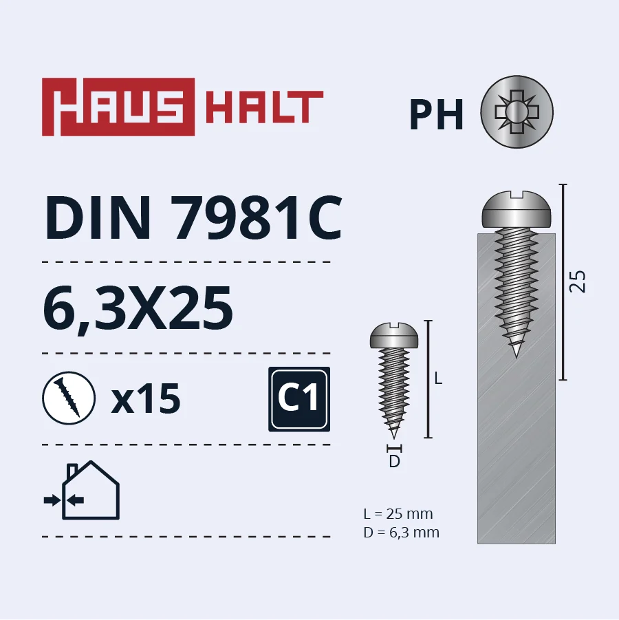 ВИНТ САМОСВЕРЛ.6.3X25 DIN7981C ZN 15ШТ БЛ