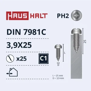 SCREW SELF-TAP.3.9X25 DIN7981C ZN 25PCS BL