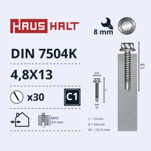 SCREW SELF-DRILLING 4.8X13 DIN7504K ZN 30PCS BL