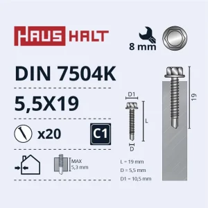 ВИНТ САМОНАРЕЗАЮЩИЙ 5,5X19 DIN7504K ZN 20ШТ БЛ