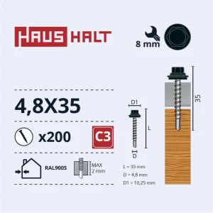 SCREW SELF TAPPING 4,8X35 FOR WOOD RAL9005(200)