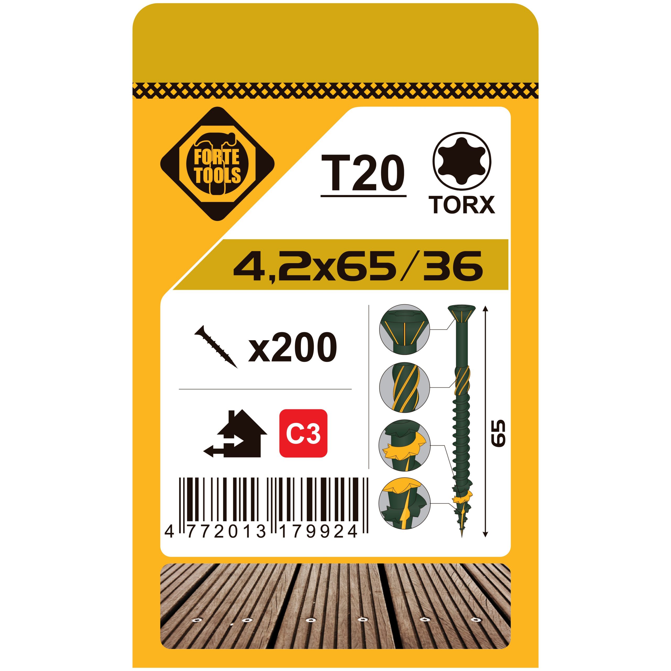 TERASES SKRŪVES T20 4.2X65 GREEN (200)
