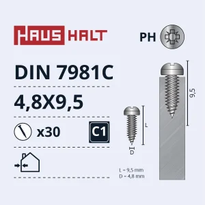 SCREW SELF-TAP.4.8X9.5 DIN7981C ZN 30PCS BL