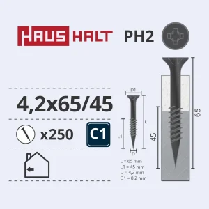 ВИНТ ДЛЯ ГИПСОКАРТОНА МЕТАЛЛ 4.2X65/45 (250)