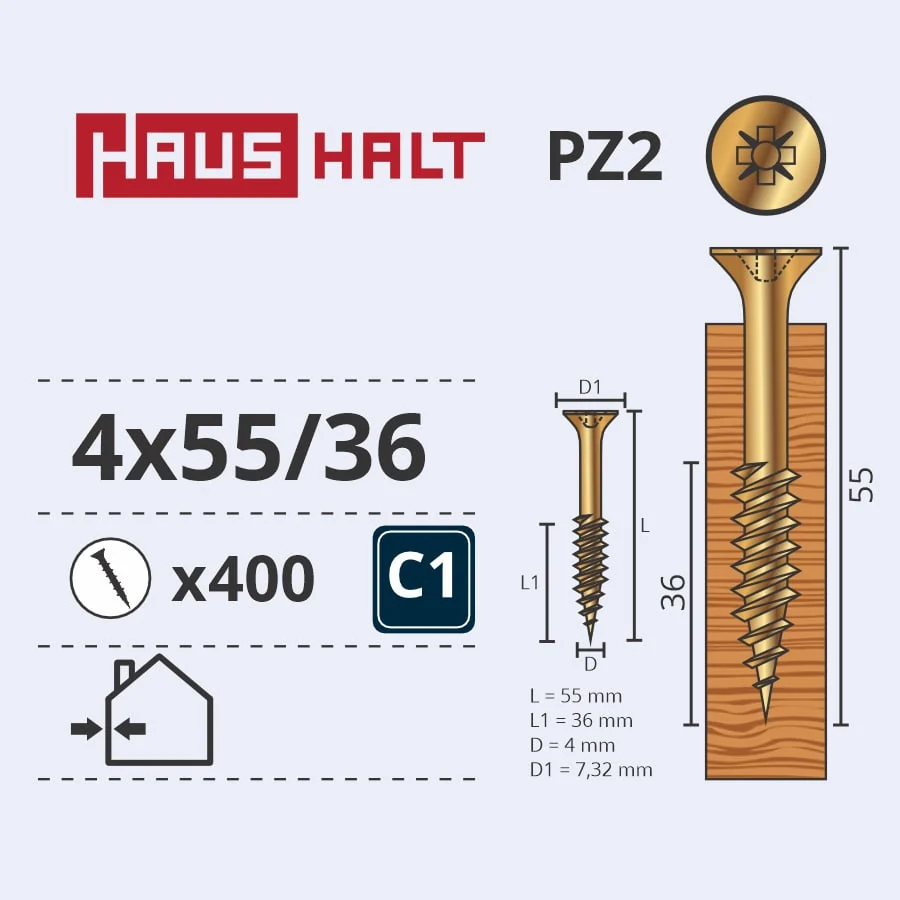 ВИНТ ДЕРЕВЯННЫЙ 4.0X55/36 ЖЁЛТ ЦН (400)