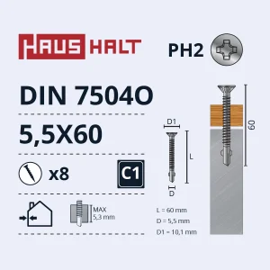 ВИНТ.САМ5,5X60 DIN7504O ДЕРЕВО/МЕТ 8GB BL