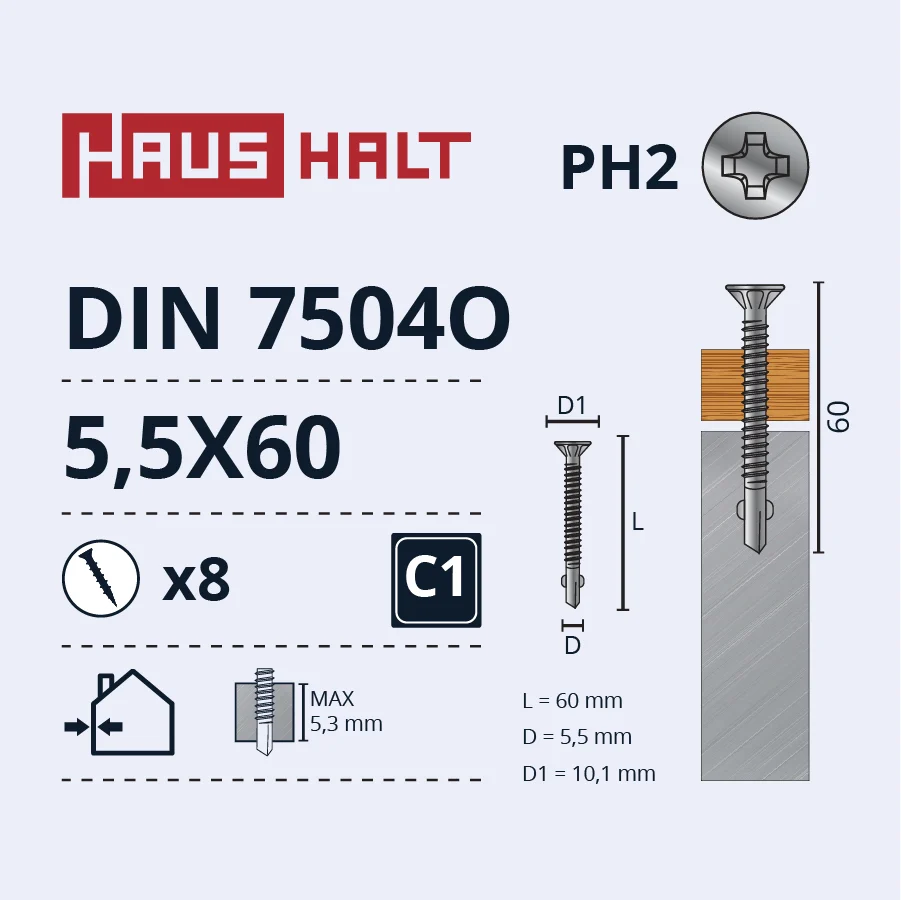 ВИНТ.САМ5,5X60 DIN7504O ДЕРЕВО/МЕТ 8GB BL