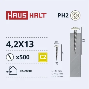 Винт самонарезающий 4,2X13 МЕТ.RAL9010 (500)