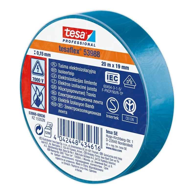 LENTE IZOLĀCIJAS PVH 0.15X19MM 20M ZILA