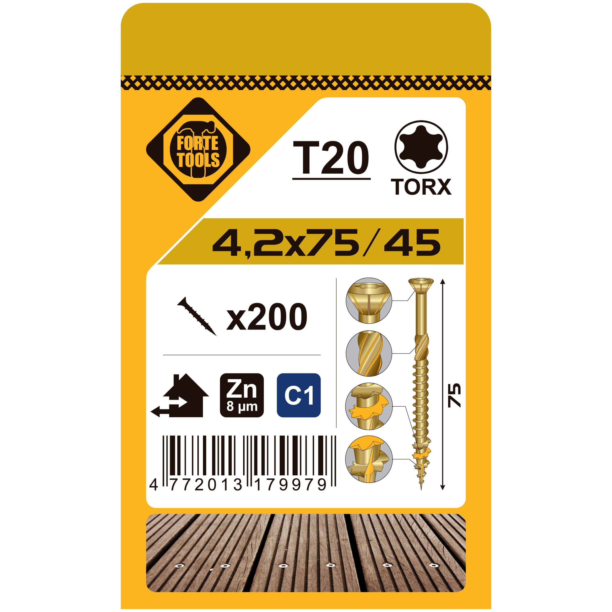TERASES SKRŪVES T20 4.2X75 YELL ZN 200