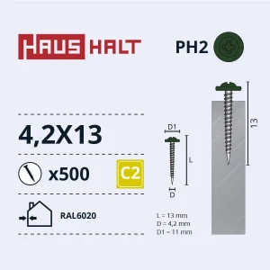 ВИНТ СНАРУЖИ 4,2X13 RAL6020 (500)