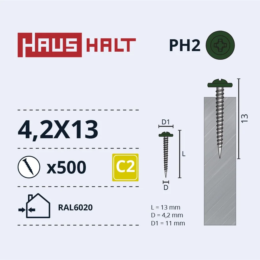 ВИНТ СНАРУЖИ 4,2X13 RAL6020 (500)