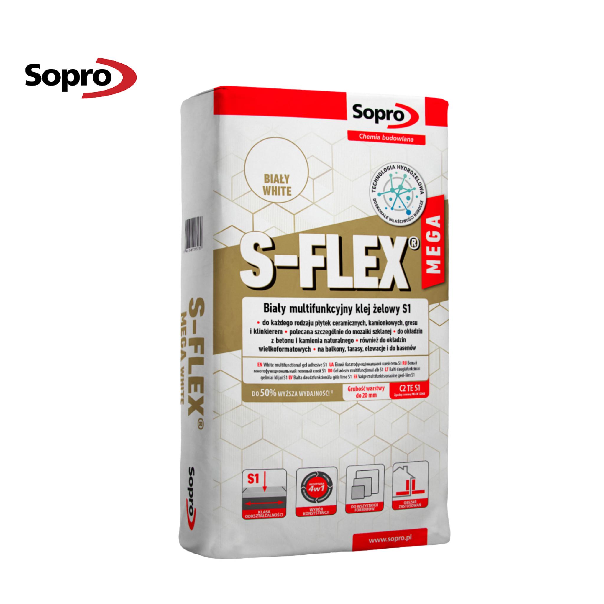 S-FLEX white - ļoti elastīga flīžu līme Sopro 22.5kg
