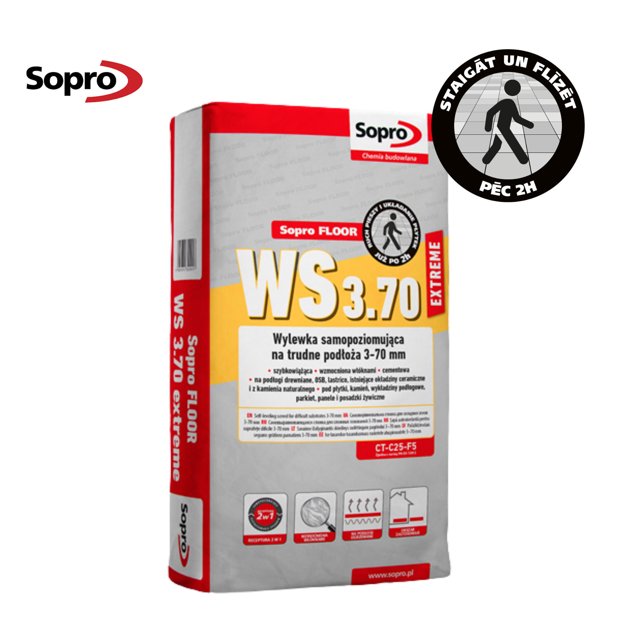 Sopro 291 FLOOR WS 3.70 - Pašizlīdzinošais grīdas maisījums 3-70 mm , 25kg.
